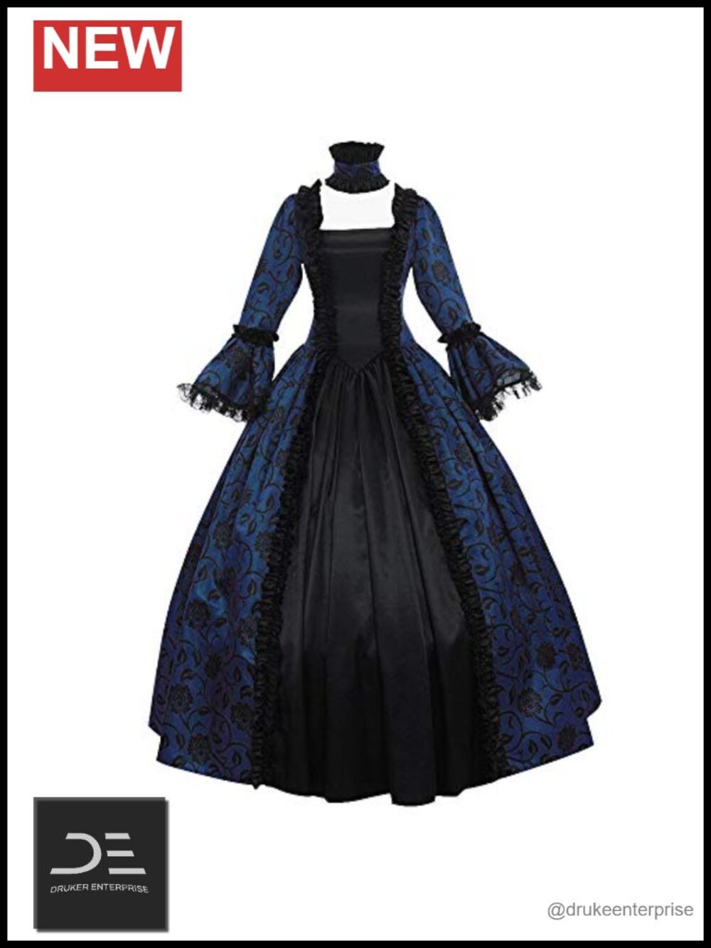 Victorian Rococo Dress Maiden Costume Vintage Floral Pattern Ruffles